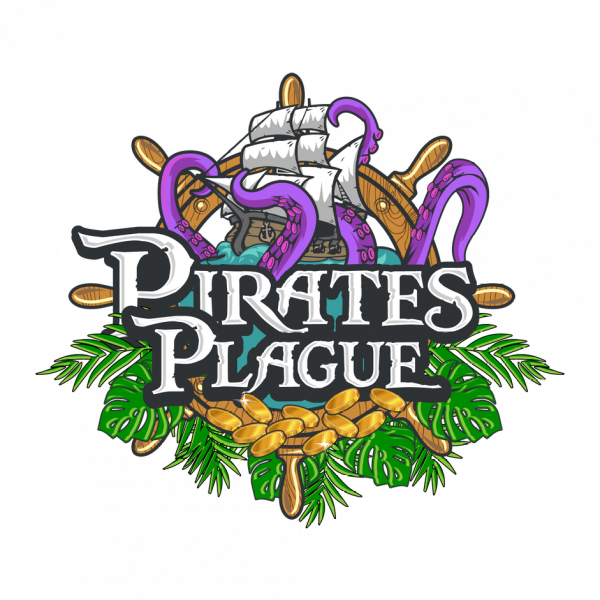 Pirates Plague logo with a pirate ship and the tentacles of a kracken surrounding it